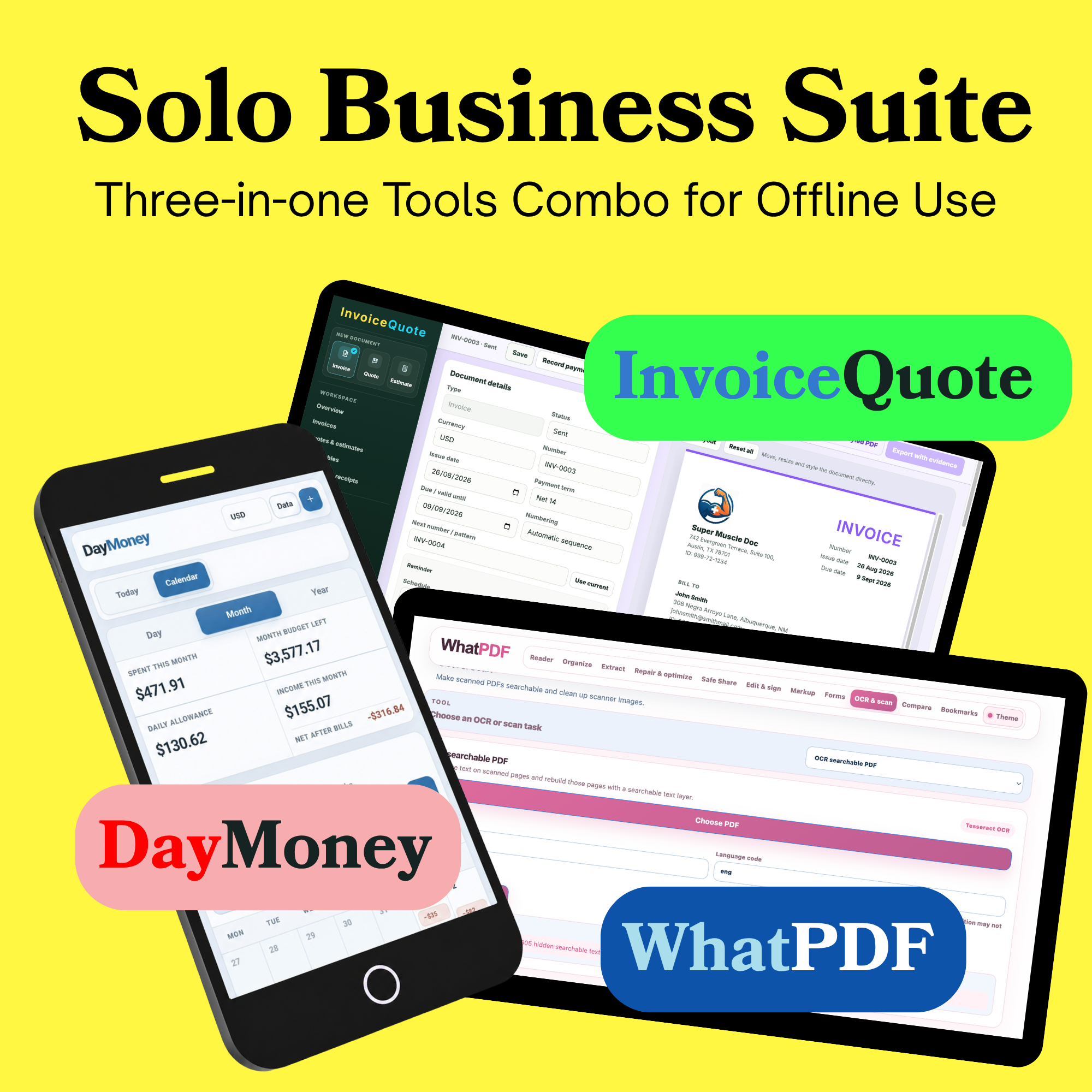 Solo Business Suite with WhatPDF, DayMoney and InvoiceQuote